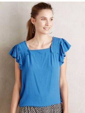 Maeve Blue Ruffled Sleeve Women's Top